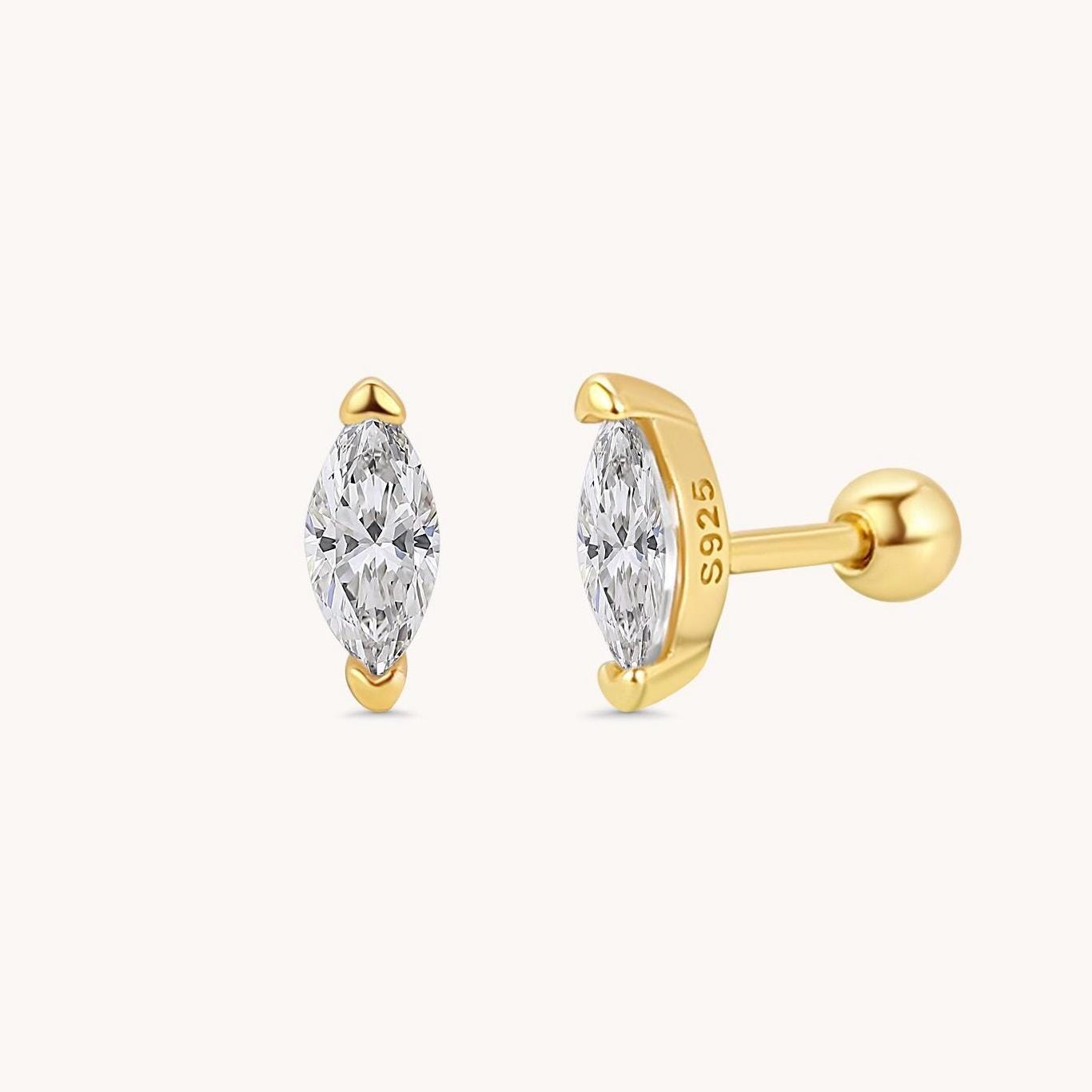 Marquise Diamond Stud Earrings - 18k Gold Vermeil
