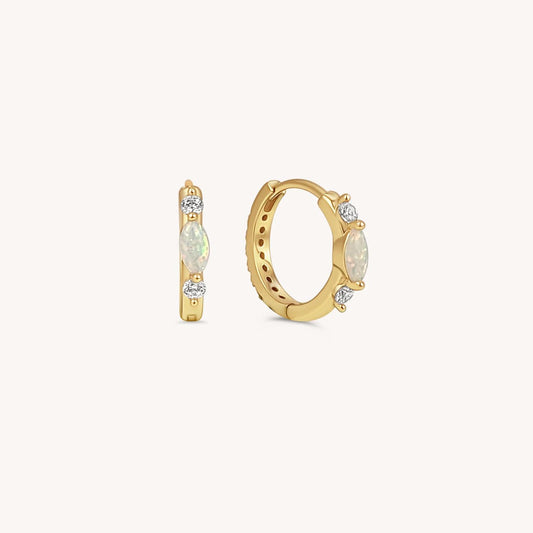 White Opal Huggie Earrings - 14k Gold Vermeil