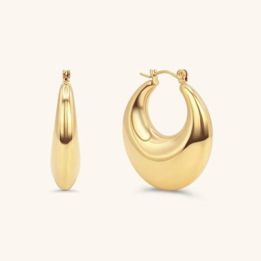 Chunky Hollow Hoop Earrings - 18k Gold Plated