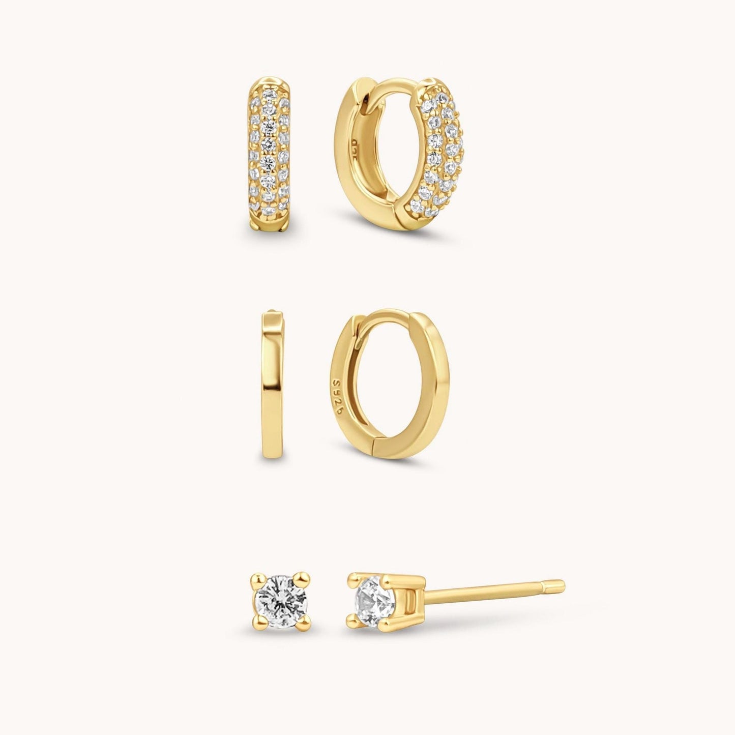 Diamond Stud & Hoop Earring Set - 18k Gold Vermeil