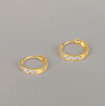 Everyday Lightweight Hoop Diamond Huggies -  14K Solid Gold