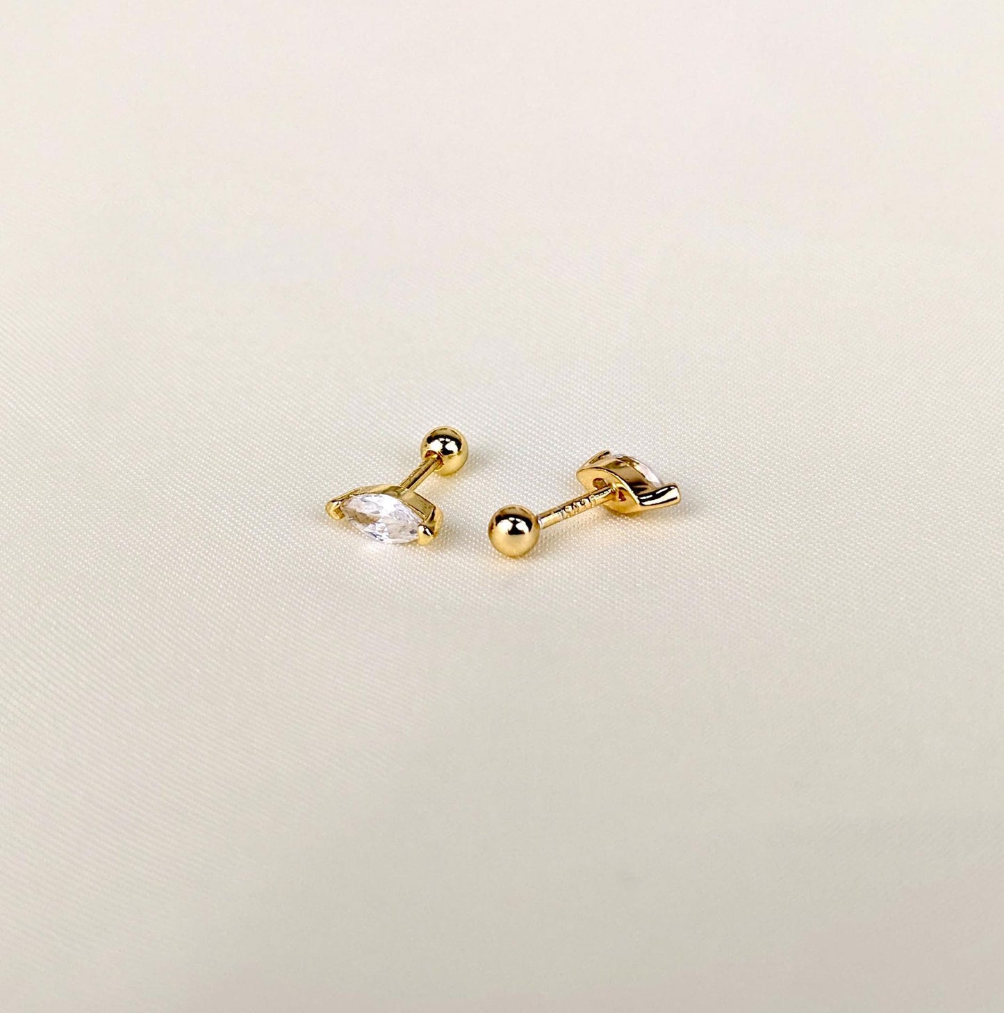 Marquise Diamond Stud Earrings - 18k Gold Vermeil