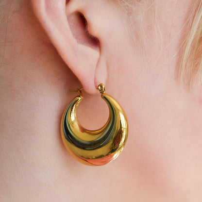 Chunky Hollow Hoop Earrings - 18k Gold Plated