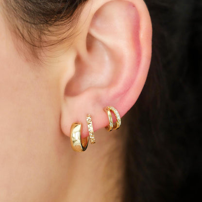 Diamond Cut Huggie Hoops - 14k Solid Gold