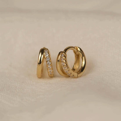 Double Hoop Diamond Huggie Earrings - 18k Gold Vermeil