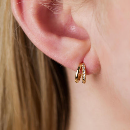 Double Hoop Diamond Huggie Earrings - 18k Gold Vermeil