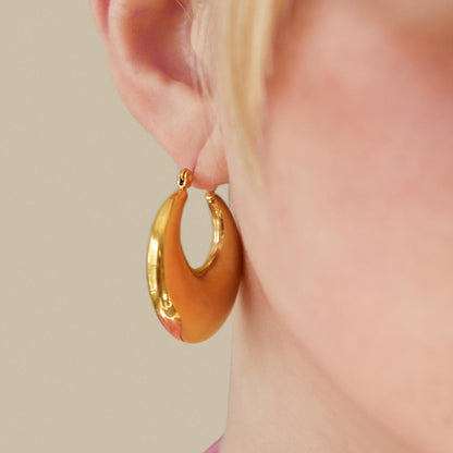 Chunky Hollow Hoop Earrings - 18k Gold Plated