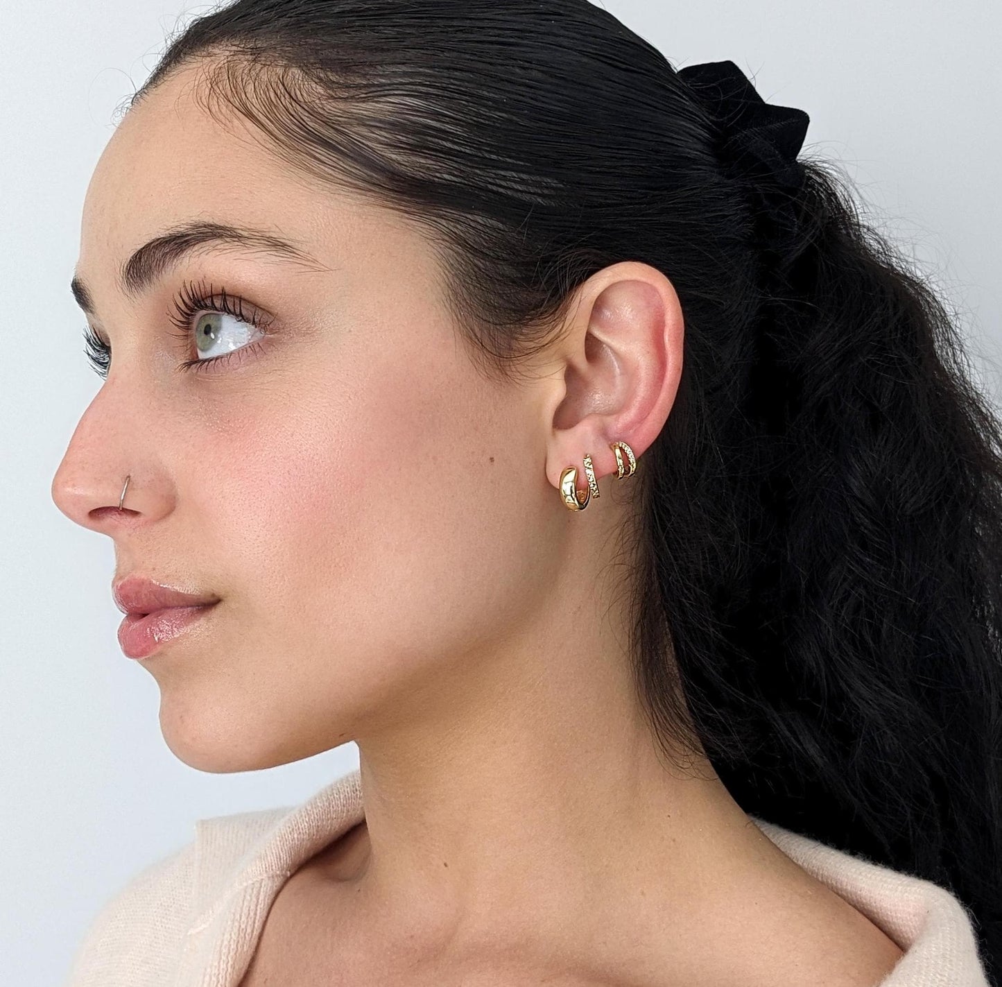 Diamond Cut Huggie Hoops - 14k Solid Gold
