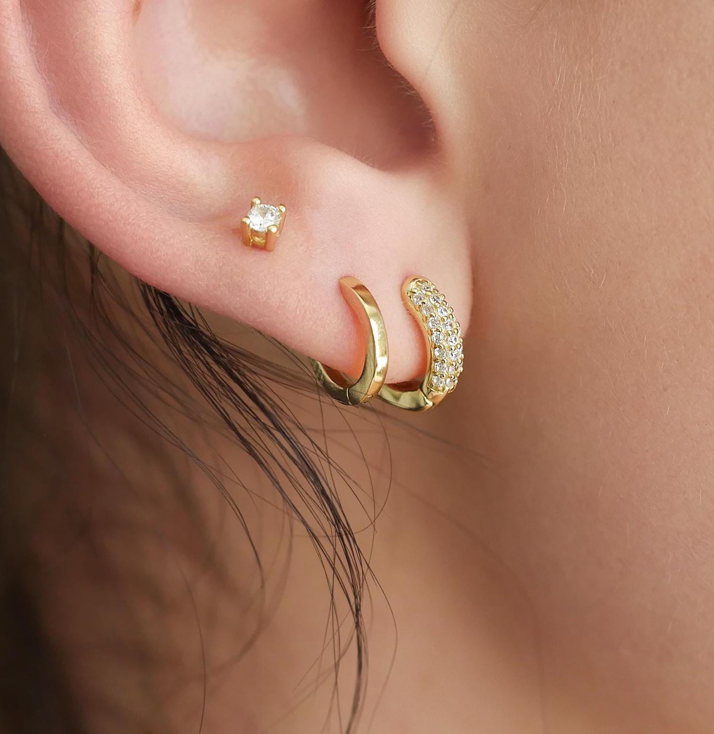 Diamond Stud & Hoop Earring Set - 18k Gold Vermeil