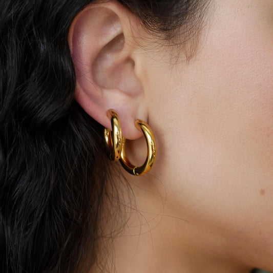 Thick Hoop Huggie Earrings - 18k Gold Plated