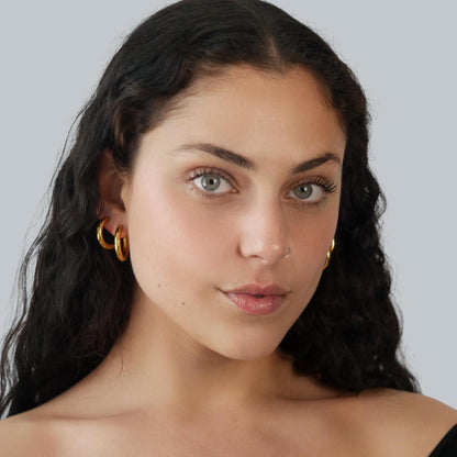 Thick Hoop Huggie Earrings - 18k Gold Plated