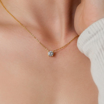 Diamond Solitaire Necklace - 14k Gold Vermeil