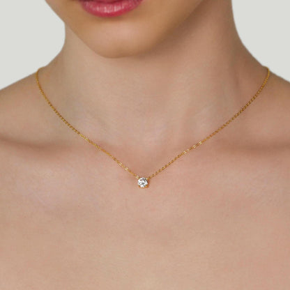 Diamond Solitaire Necklace - 14k Gold Vermeil
