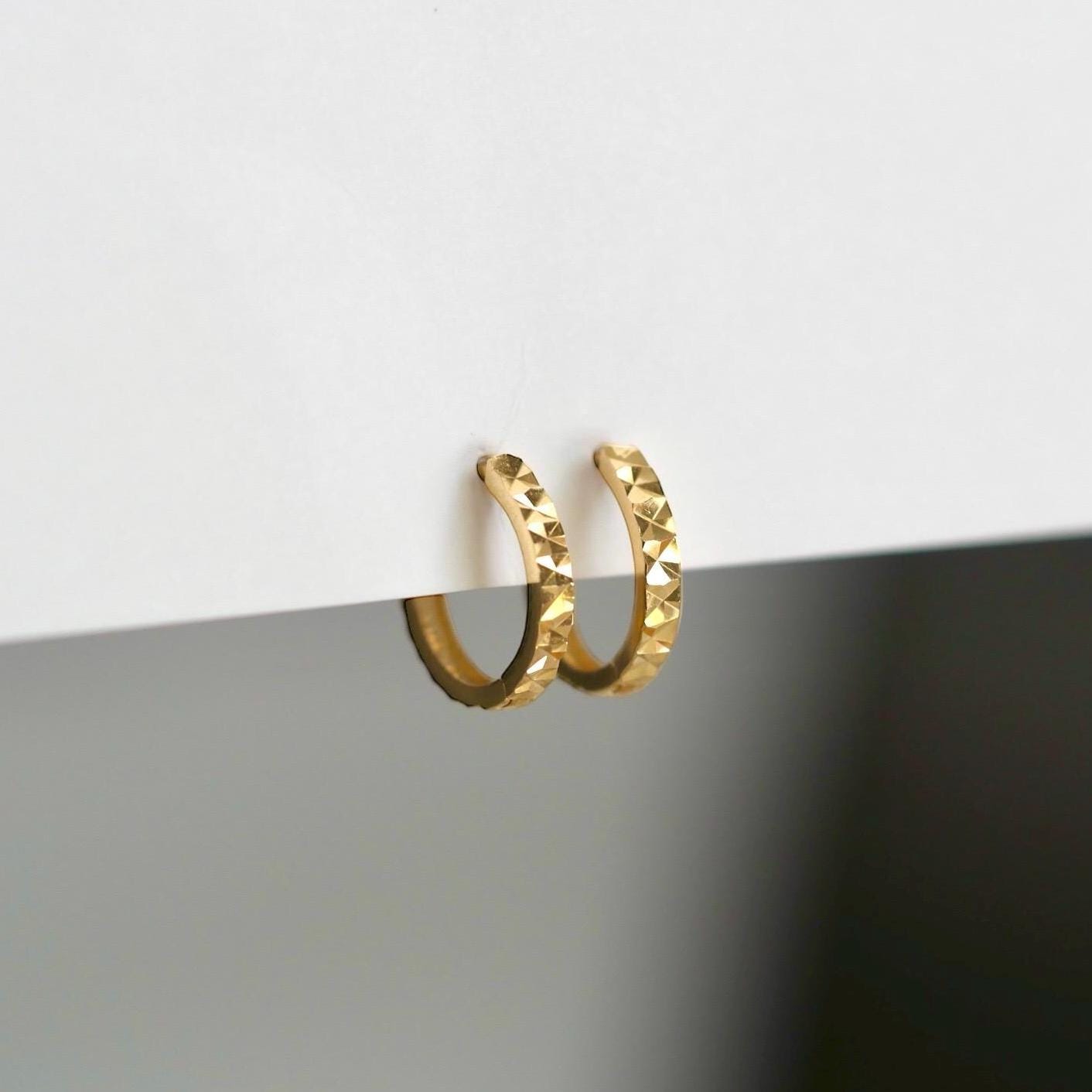 Diamond Cut Huggie Hoops - 14k Solid Gold