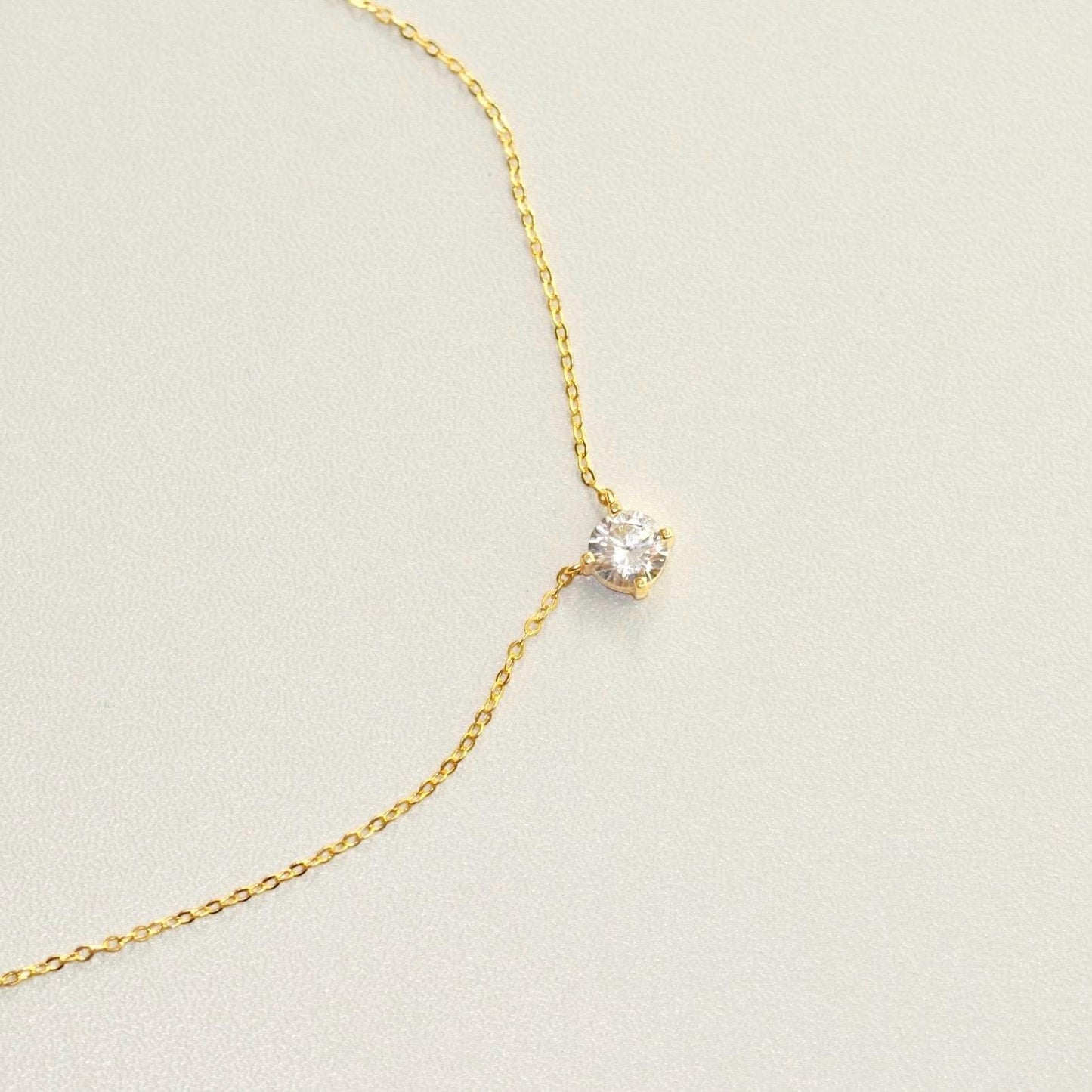 Diamond Solitaire Necklace - 14k Gold Vermeil