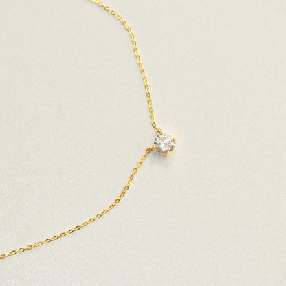 Diamond Solitaire Necklace - 14k Gold Vermeil