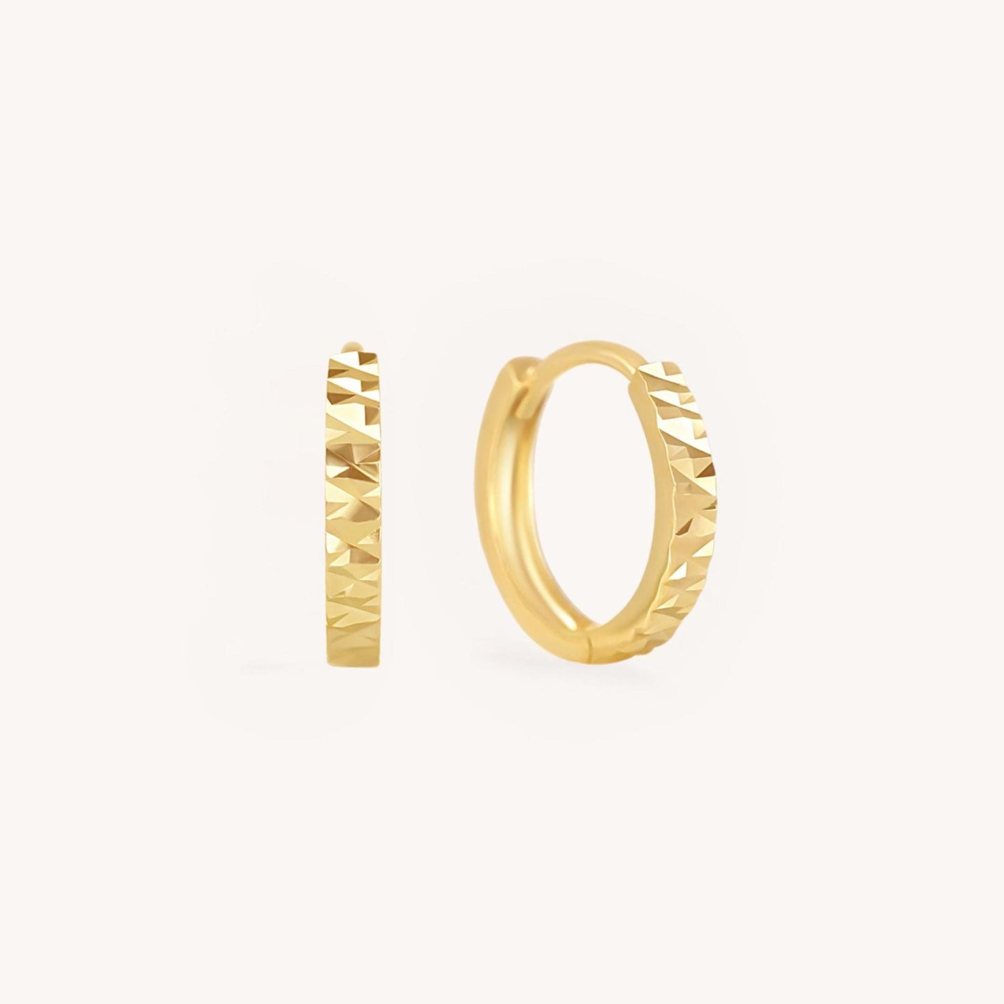 Diamond Cut Huggie Hoops - 14k Solid Gold