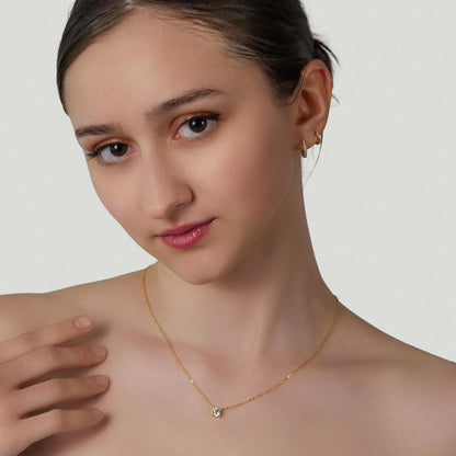 Diamond Solitaire Necklace - 14k Gold Vermeil
