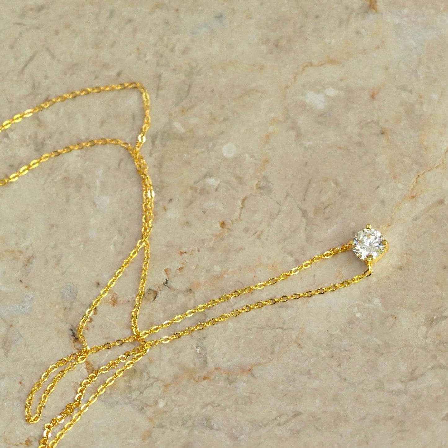 Diamond Solitaire Necklace - 14k Gold Vermeil