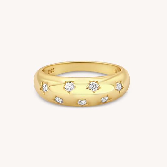 Moissanite Star Statement Ring - 14k Gold, Sterling Silver
